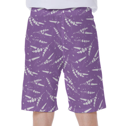 Purple And White Lavender Pattern Print Men's Beach Shorts