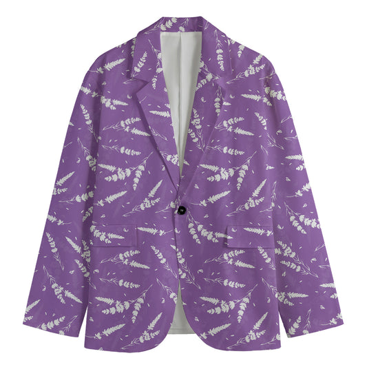 Purple And White Lavender Pattern Print Men's Blazer