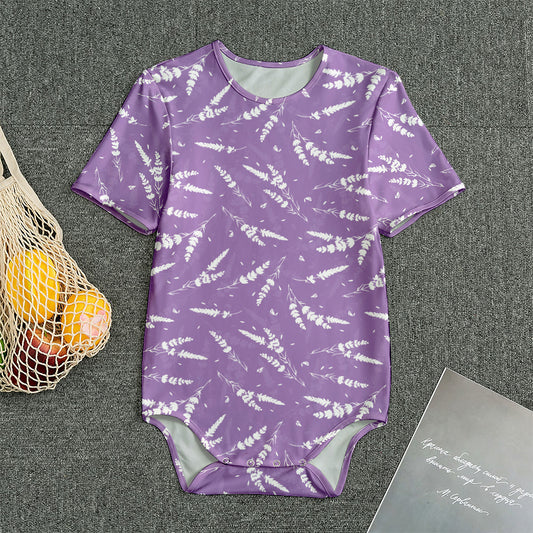 Purple And White Lavender Pattern Print Men's Bodysuit