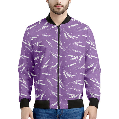 Purple And White Lavender Pattern Print Men's Bomber Jacket