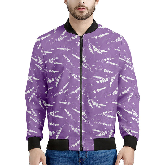 Purple And White Lavender Pattern Print Men's Bomber Jacket