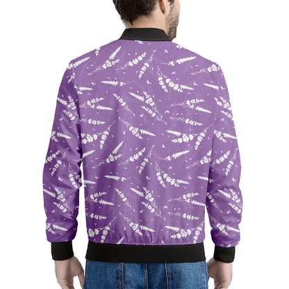 Purple And White Lavender Pattern Print Men's Bomber Jacket