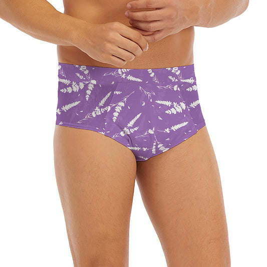 Purple And White Lavender Pattern Print Men's Briefs