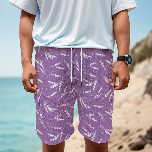 Purple And White Lavender Pattern Print Men's Cargo Shorts