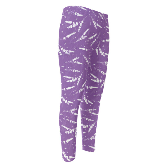 Purple And White Lavender Pattern Print Men's Compression Pants