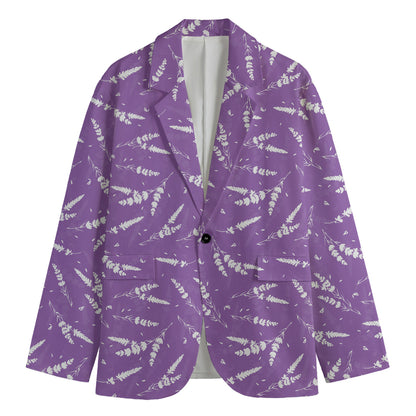 Purple And White Lavender Pattern Print Men's Cotton Blazer