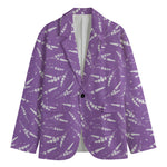 Purple And White Lavender Pattern Print Men's Cotton Blazer