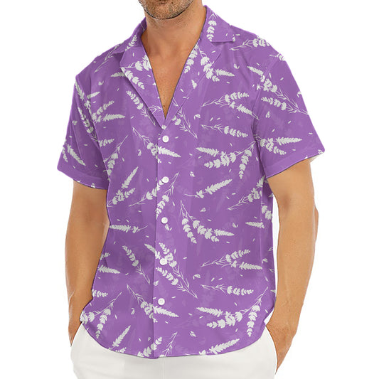 Purple And White Lavender Pattern Print Men's Deep V-Neck Shirt