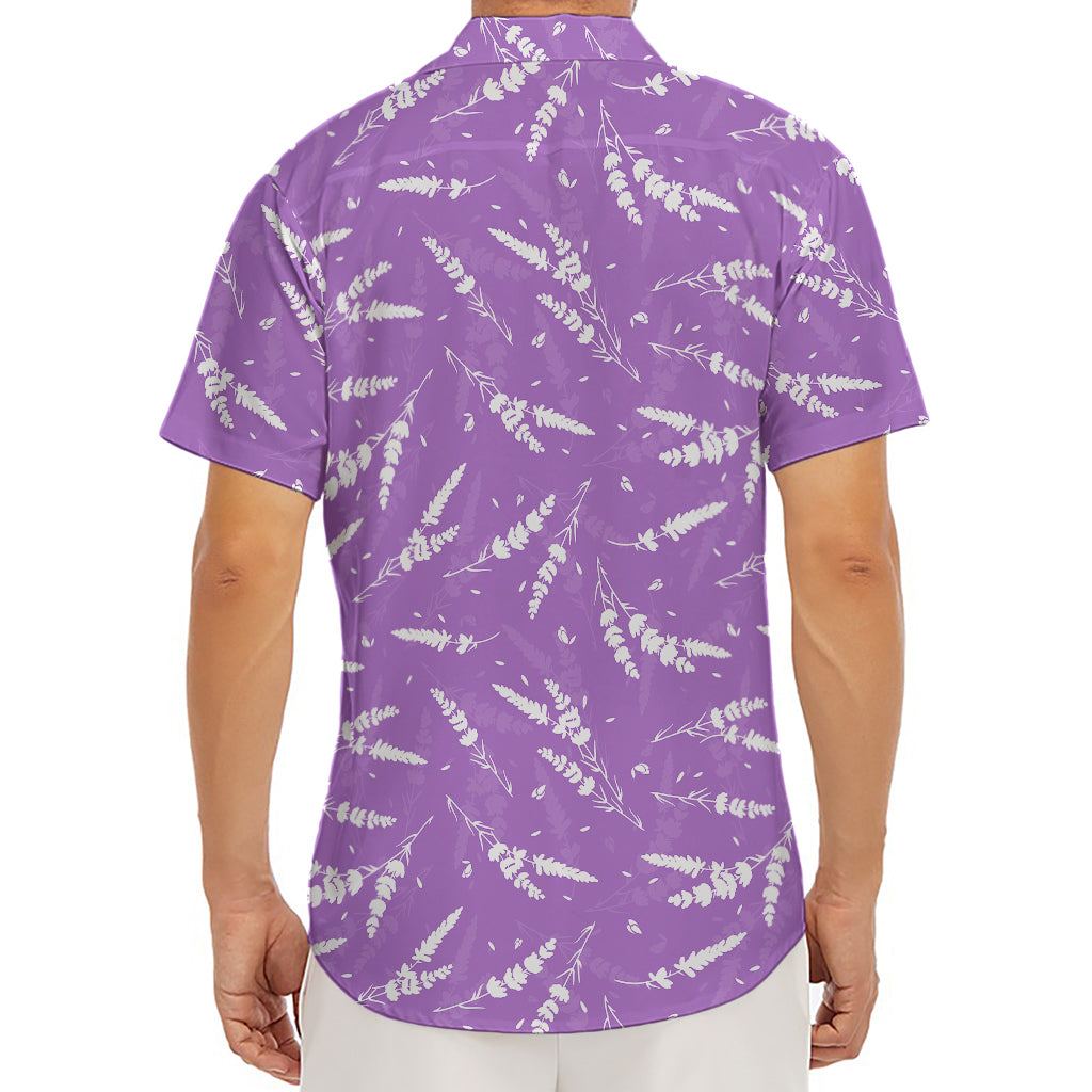 Purple And White Lavender Pattern Print Men's Deep V-Neck Shirt