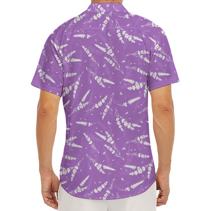 Purple And White Lavender Pattern Print Men's Deep V-Neck Shirt