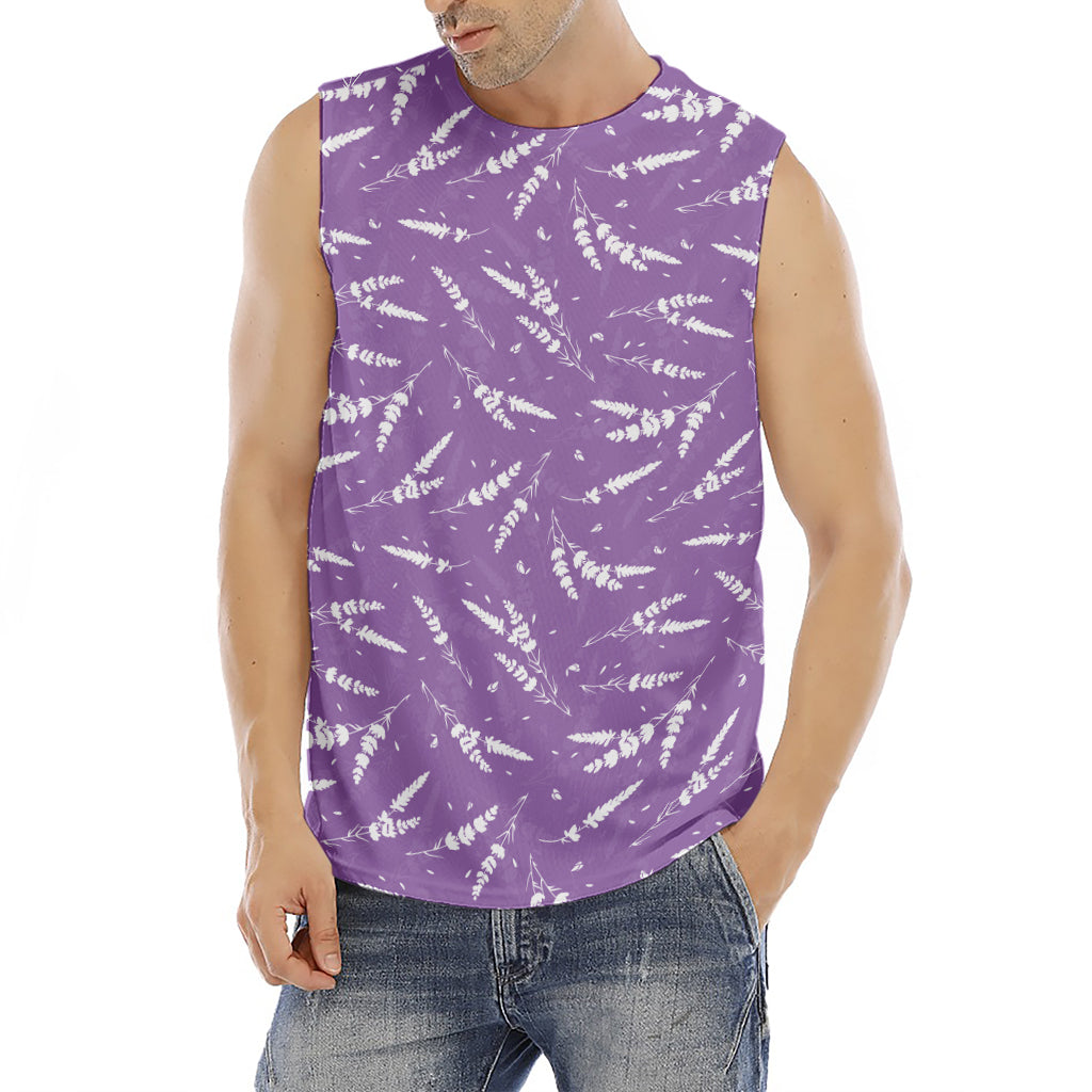 Purple And White Lavender Pattern Print Men's Fitness Tank Top