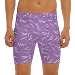 Purple And White Lavender Pattern Print Men's Long Boxer Briefs