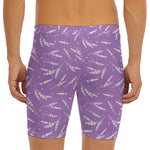 Purple And White Lavender Pattern Print Men's Long Boxer Briefs