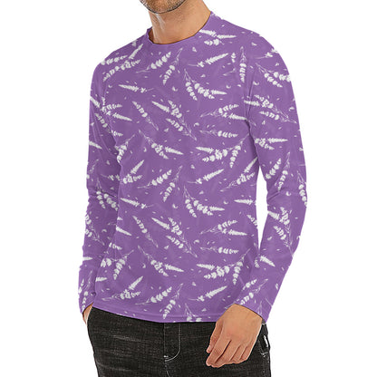 Purple And White Lavender Pattern Print Men's Long Sleeve Rash Guard