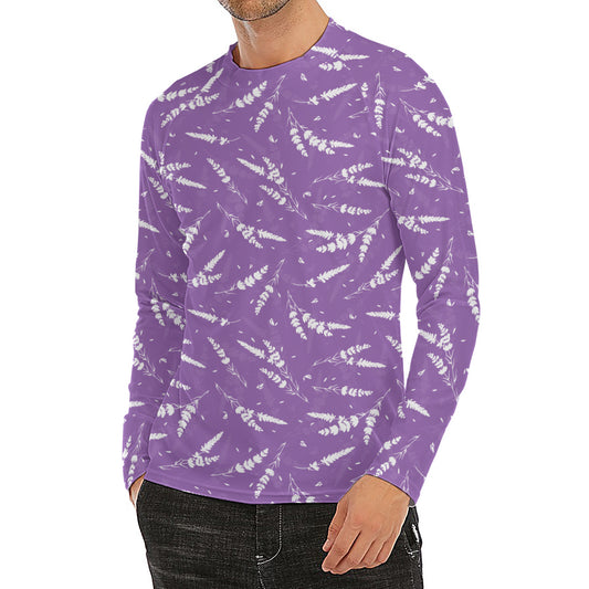 Purple And White Lavender Pattern Print Men's Long Sleeve Rash Guard