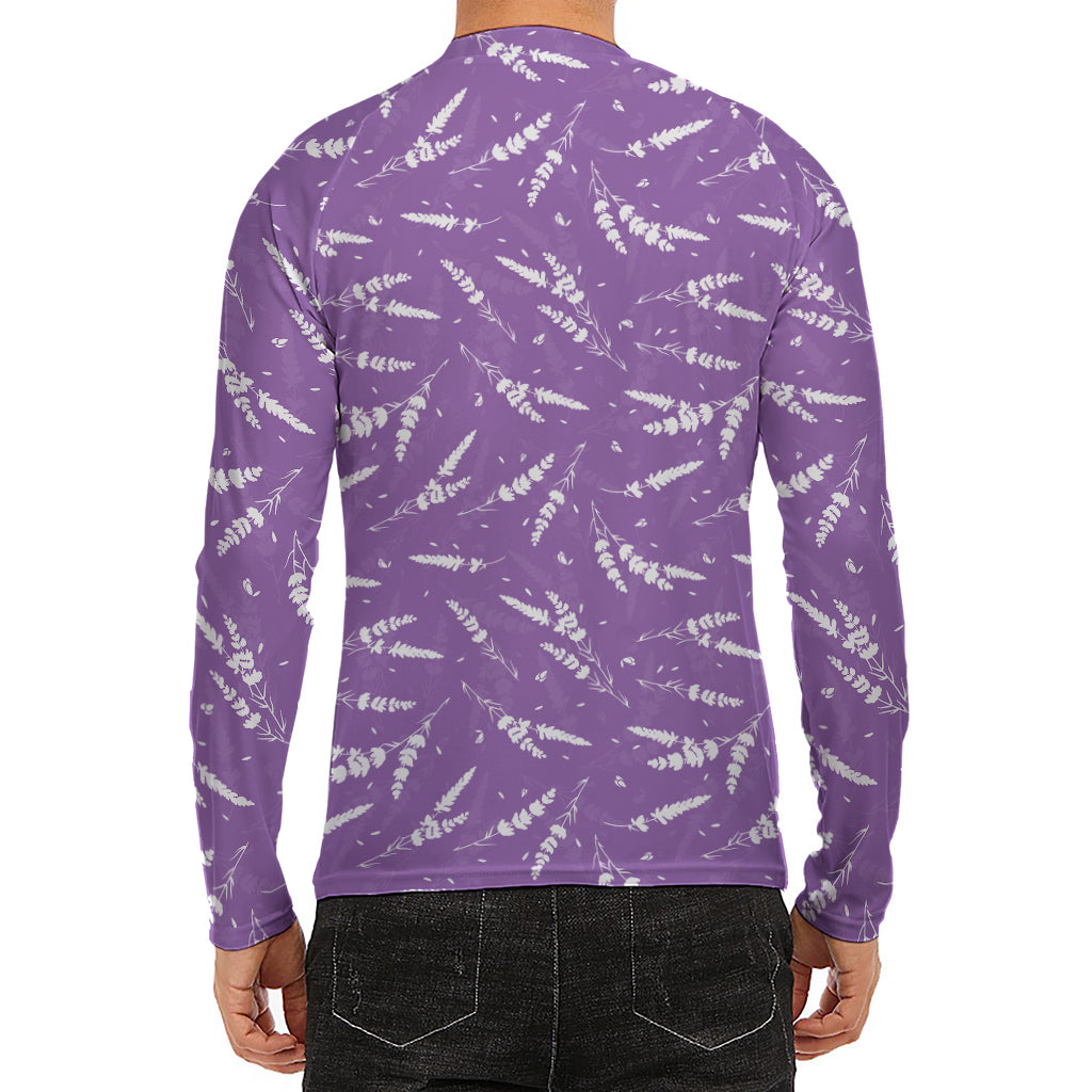 Purple And White Lavender Pattern Print Men's Long Sleeve Rash Guard