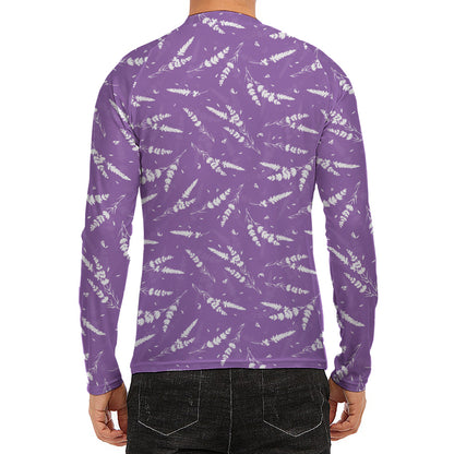Purple And White Lavender Pattern Print Men's Long Sleeve Rash Guard