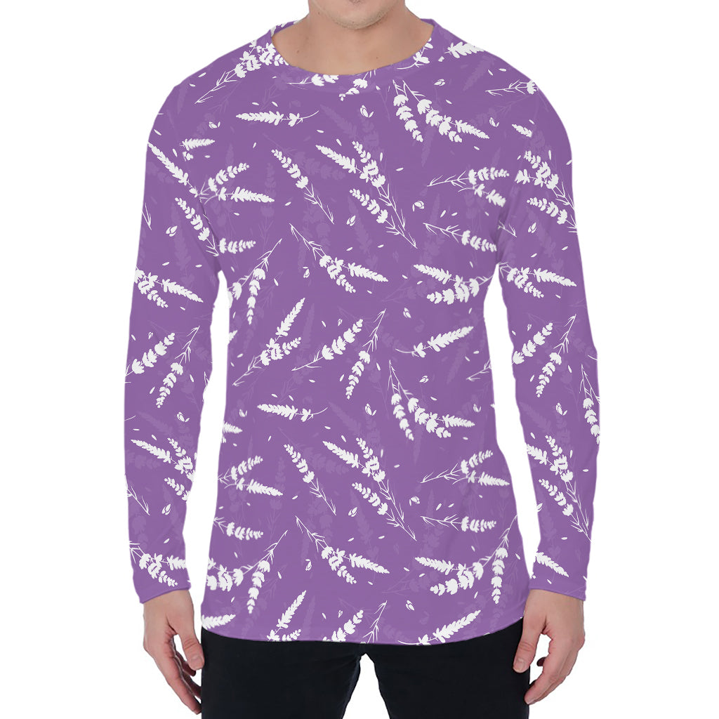 Purple And White Lavender Pattern Print Men's Long Sleeve T-Shirt
