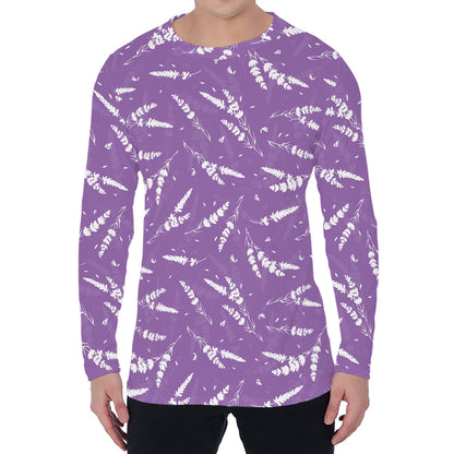 Purple And White Lavender Pattern Print Men's Long Sleeve T-Shirt