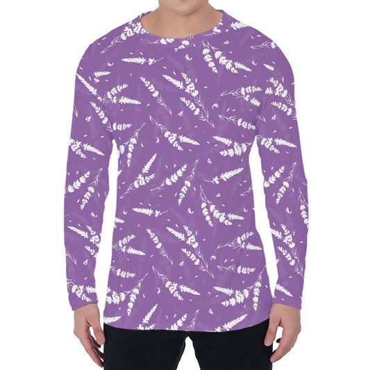Purple And White Lavender Pattern Print Men's Long Sleeve T-Shirt