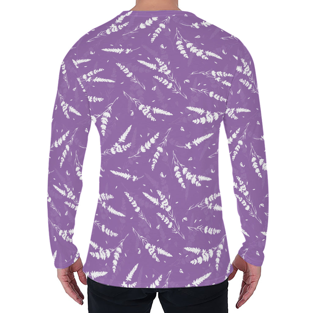 Purple And White Lavender Pattern Print Men's Long Sleeve T-Shirt