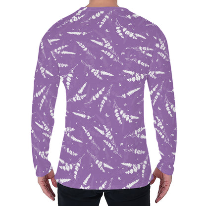 Purple And White Lavender Pattern Print Men's Long Sleeve T-Shirt