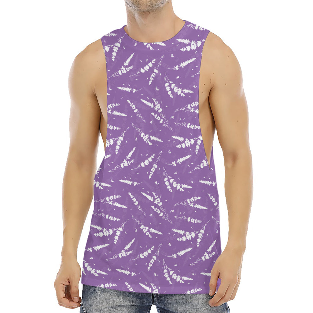 Purple And White Lavender Pattern Print Men's Muscle Tank Top