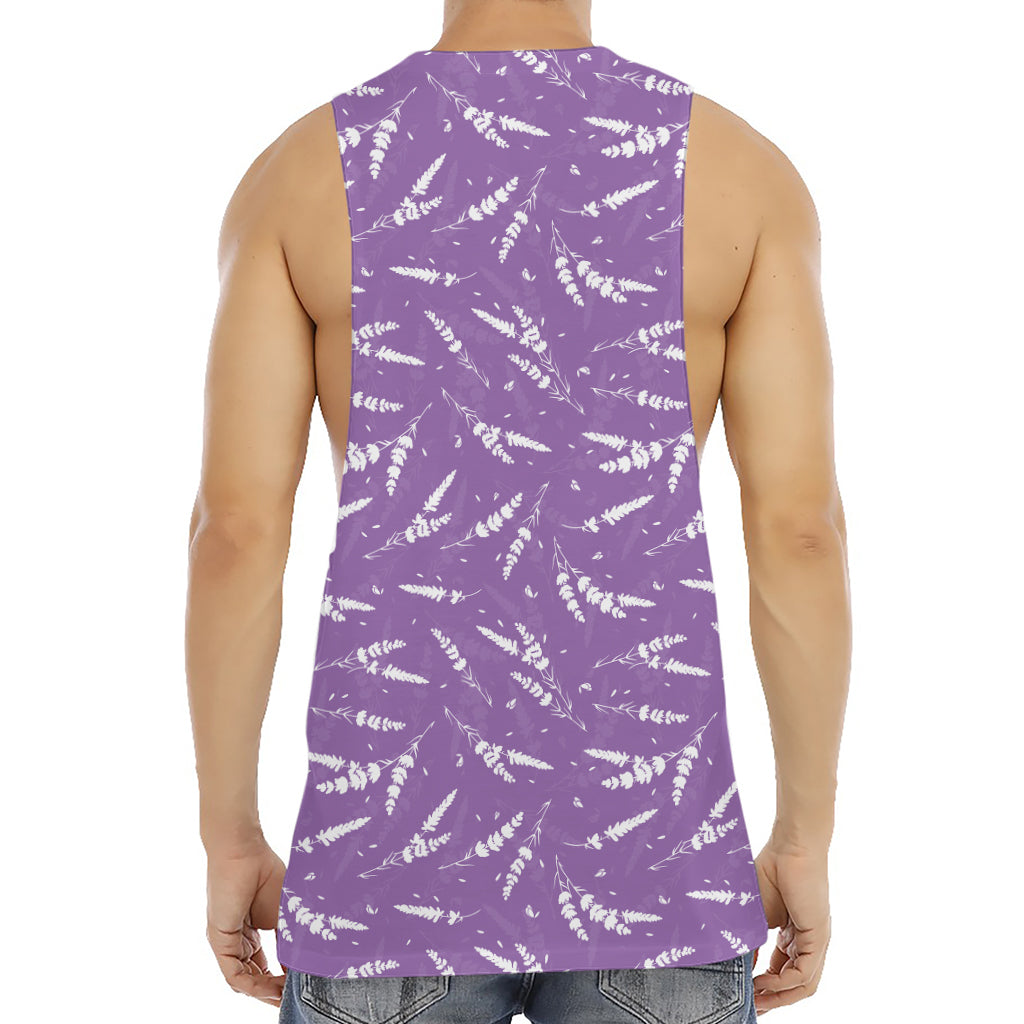 Purple And White Lavender Pattern Print Men's Muscle Tank Top