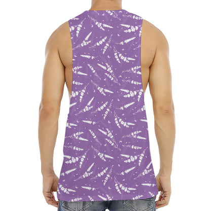 Purple And White Lavender Pattern Print Men's Muscle Tank Top