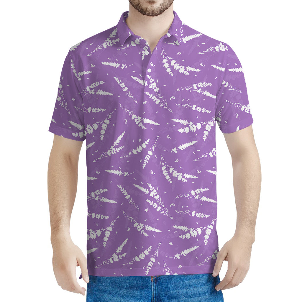 Purple And White Lavender Pattern Print Men's Polo Shirt