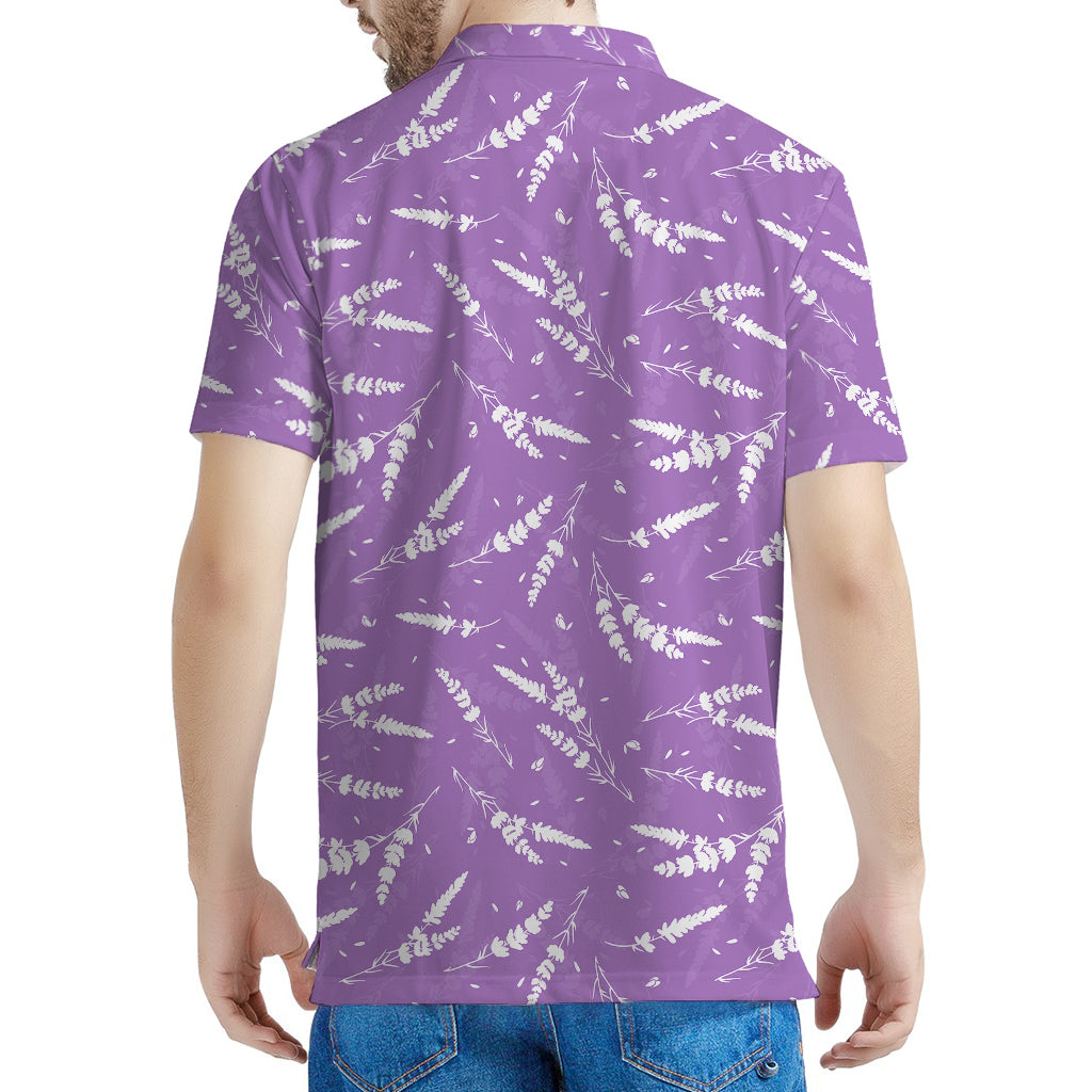 Purple And White Lavender Pattern Print Men's Polo Shirt