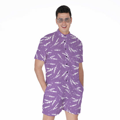 Purple And White Lavender Pattern Print Men's Rompers