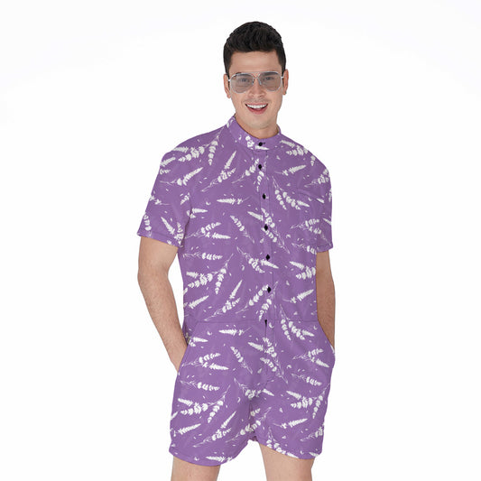 Purple And White Lavender Pattern Print Men's Rompers