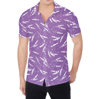Purple And White Lavender Pattern Print Men's Shirt