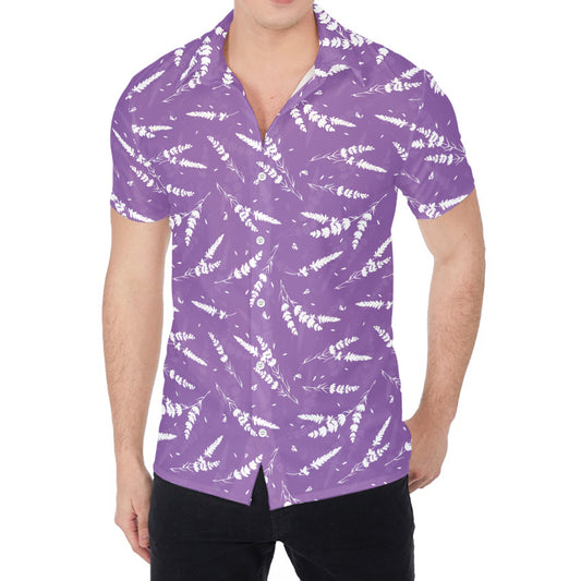 Purple And White Lavender Pattern Print Men's Shirt