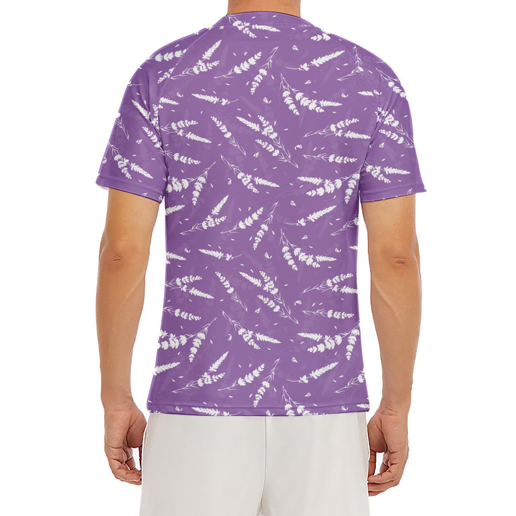 Purple And White Lavender Pattern Print Men's Short Sleeve Rash Guard