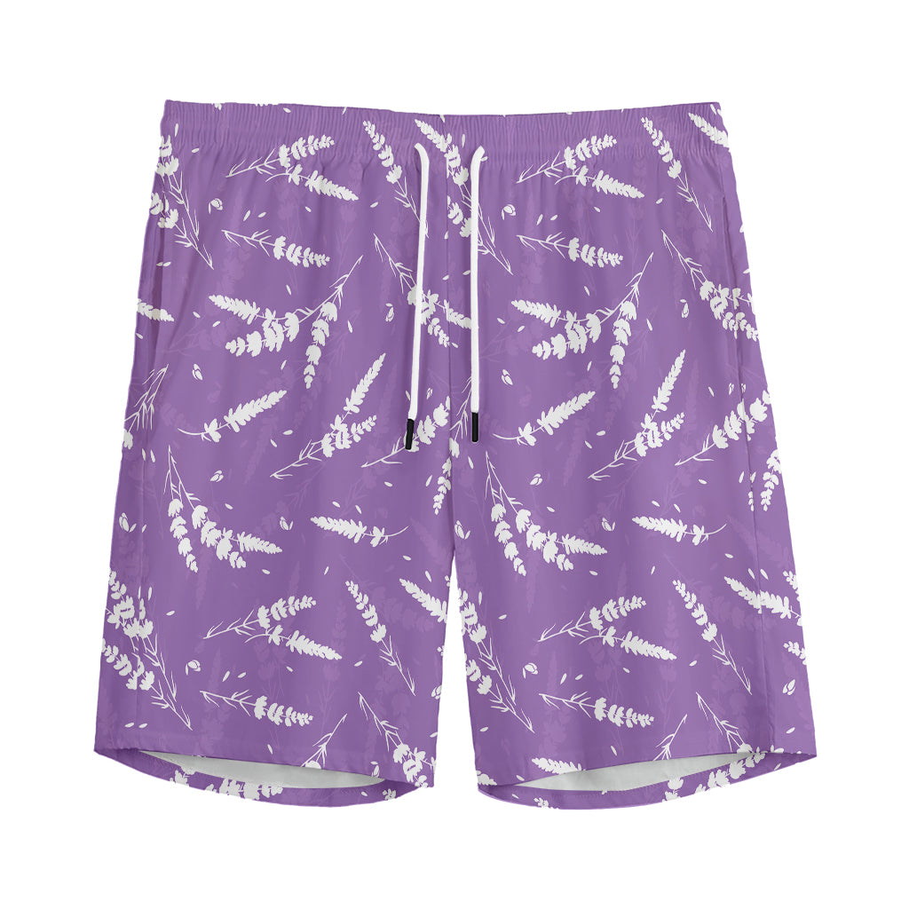 Purple And White Lavender Pattern Print Men's Sports Shorts