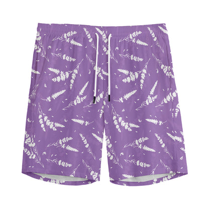 Purple And White Lavender Pattern Print Men's Sports Shorts