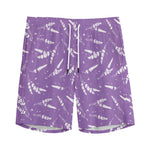 Purple And White Lavender Pattern Print Men's Sports Shorts