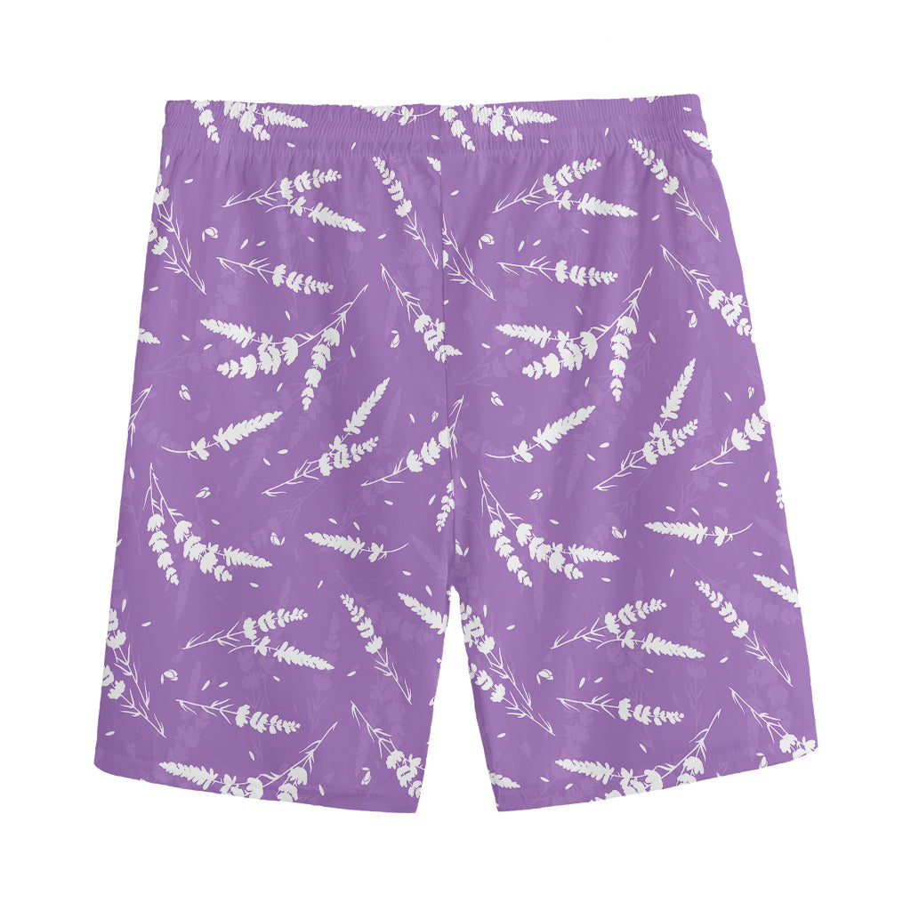Purple And White Lavender Pattern Print Men's Sports Shorts