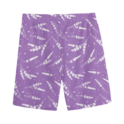 Purple And White Lavender Pattern Print Men's Sports Shorts