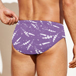 Purple And White Lavender Pattern Print Men's Swim Briefs