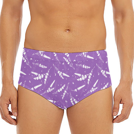 Purple And White Lavender Pattern Print Men's Triangle Swim Briefs