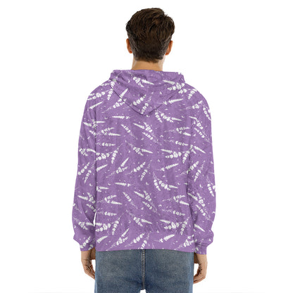 Purple And White Lavender Pattern Print Men's Velvet Pullover Hoodie