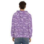 Purple And White Lavender Pattern Print Men's Velvet Pullover Hoodie