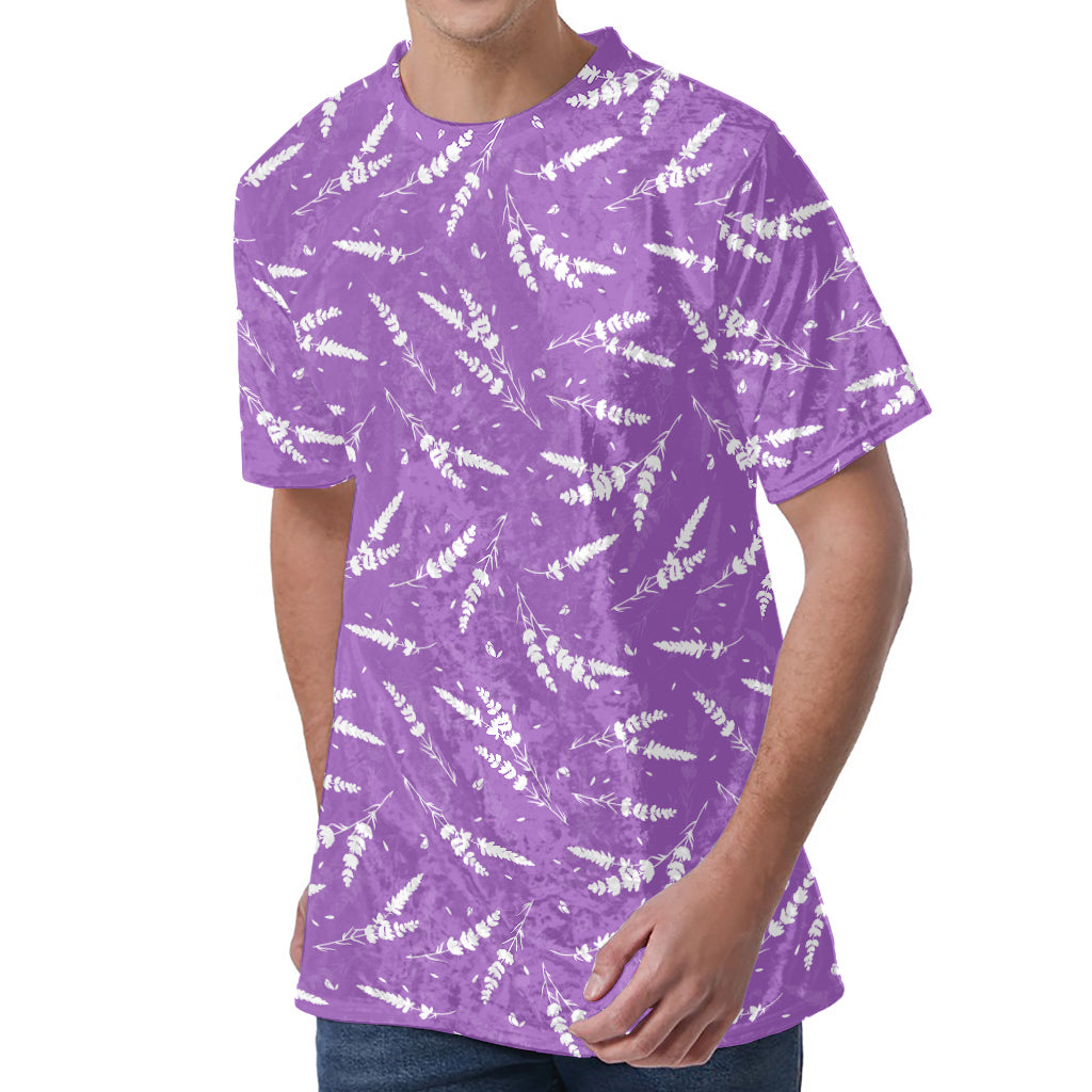 Purple And White Lavender Pattern Print Men's Velvet T-Shirt