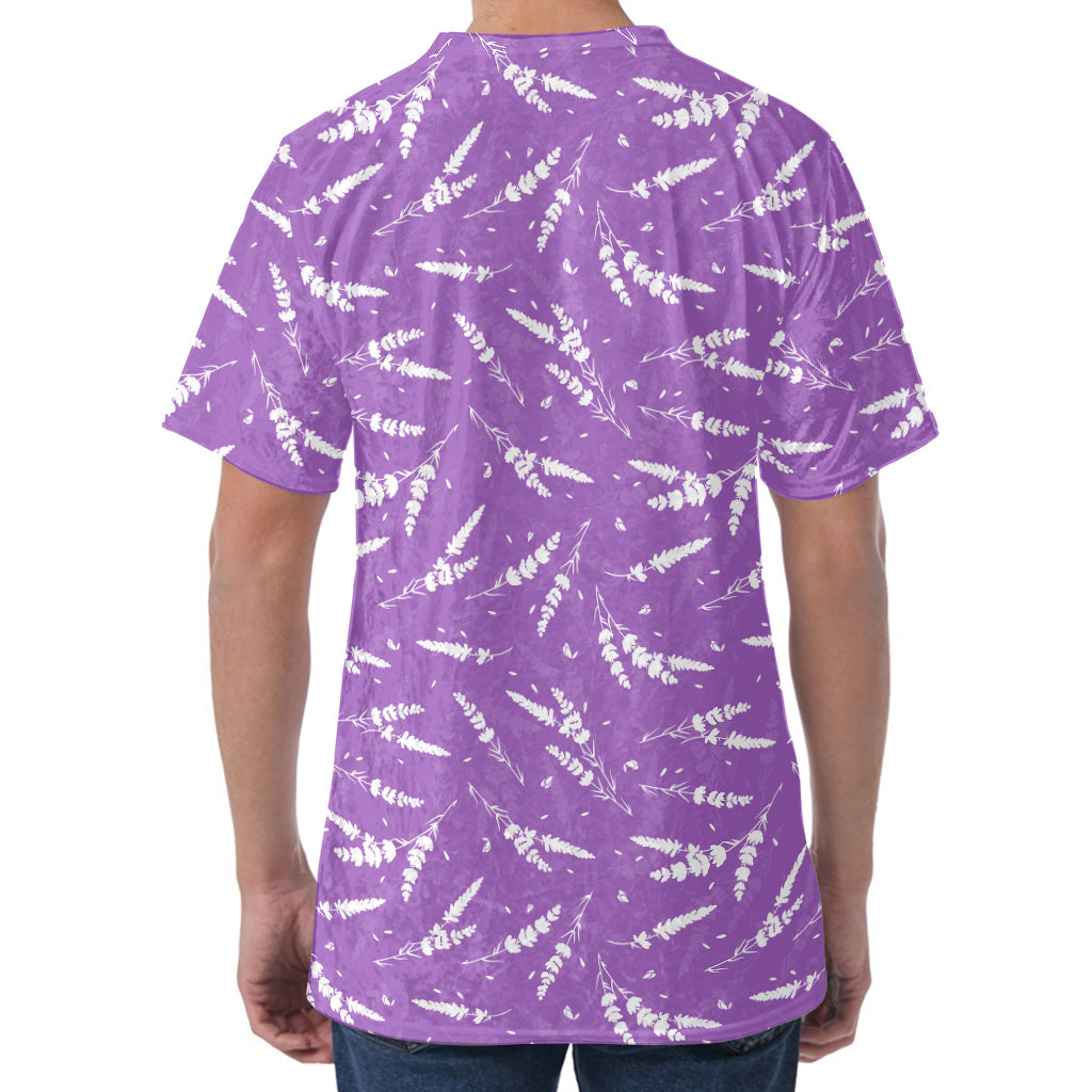 Purple And White Lavender Pattern Print Men's Velvet T-Shirt