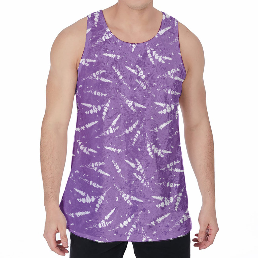 Purple And White Lavender Pattern Print Men's Velvet Tank Top