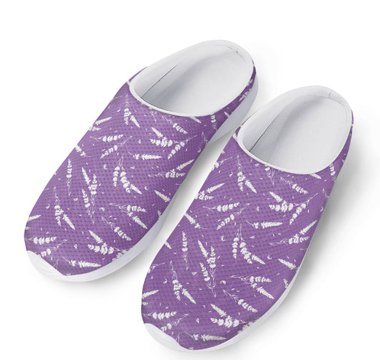 Purple And White Lavender Pattern Print Mesh Casual Shoes