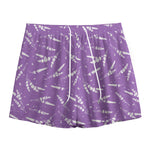 Purple And White Lavender Pattern Print Mesh Shorts